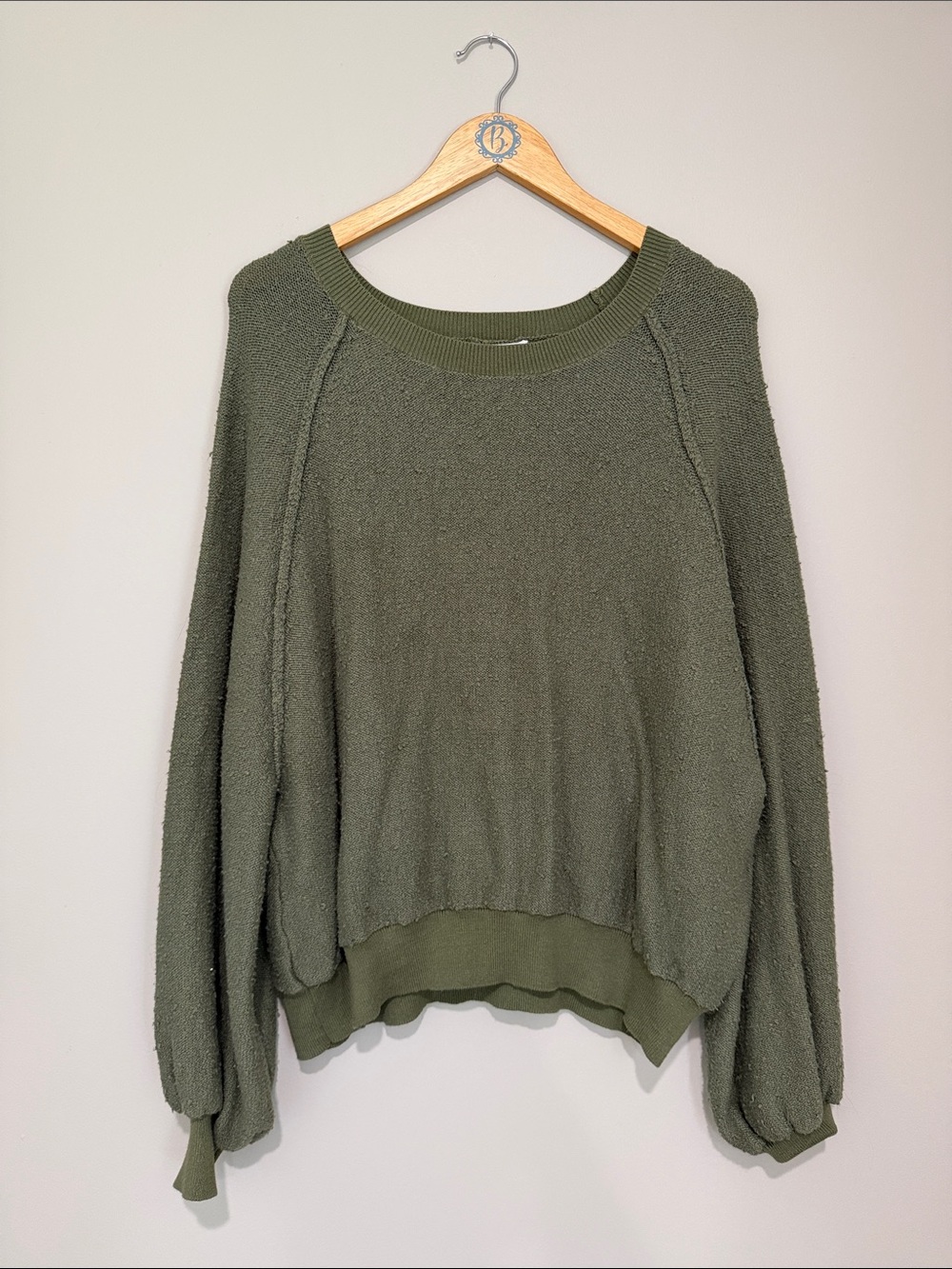 Pink Lily Olive Knit Scoop Neck Sweater
